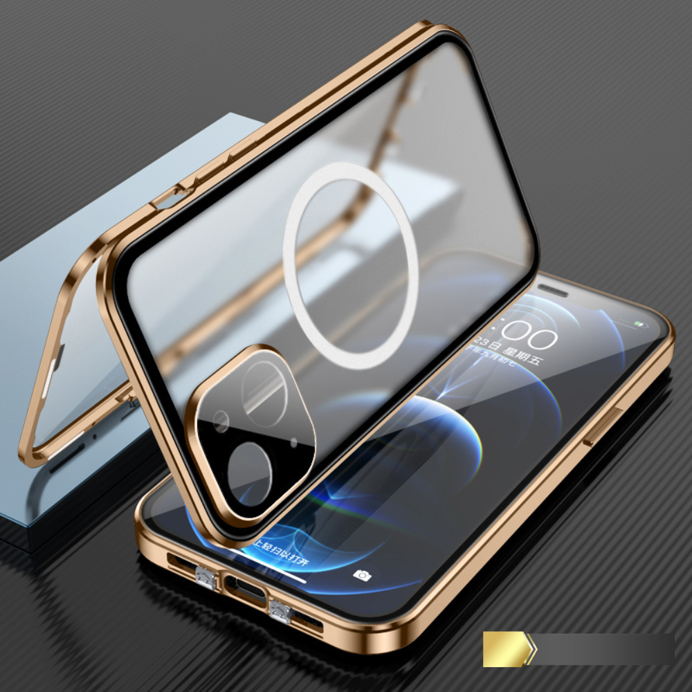Premium iPhone Case MagSafe Compatible Transparent Full Body Aluminum Frame Tempered Glass Shockproof Protective Cover Camera Lens Protection