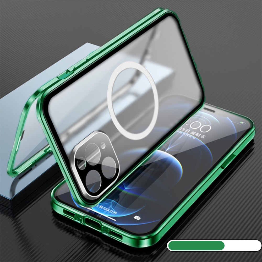 Premium iPhone Case MagSafe Compatible Transparent Full Body Aluminum Frame Tempered Glass Shockproof Protective Cover Camera Lens Protection