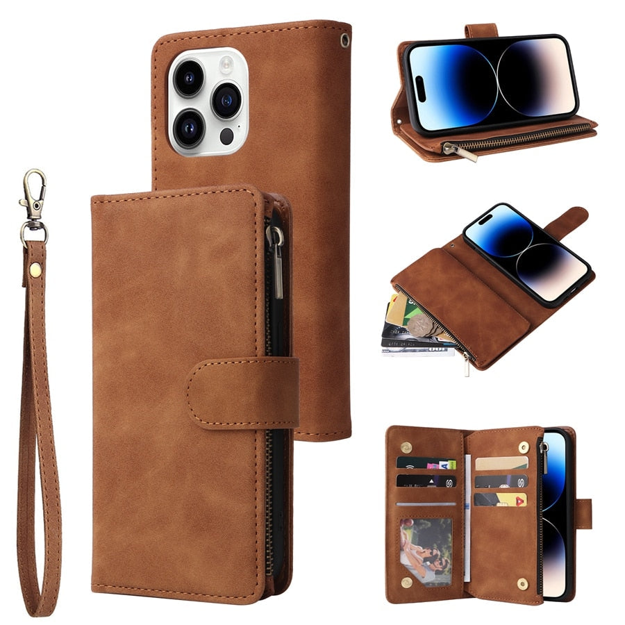 Premium iPhone Case Wallet MagSafe Compatible Leather Card Holder Magnetic Closure Shockproof Protective Cover Camera Lens Protection Slim Design