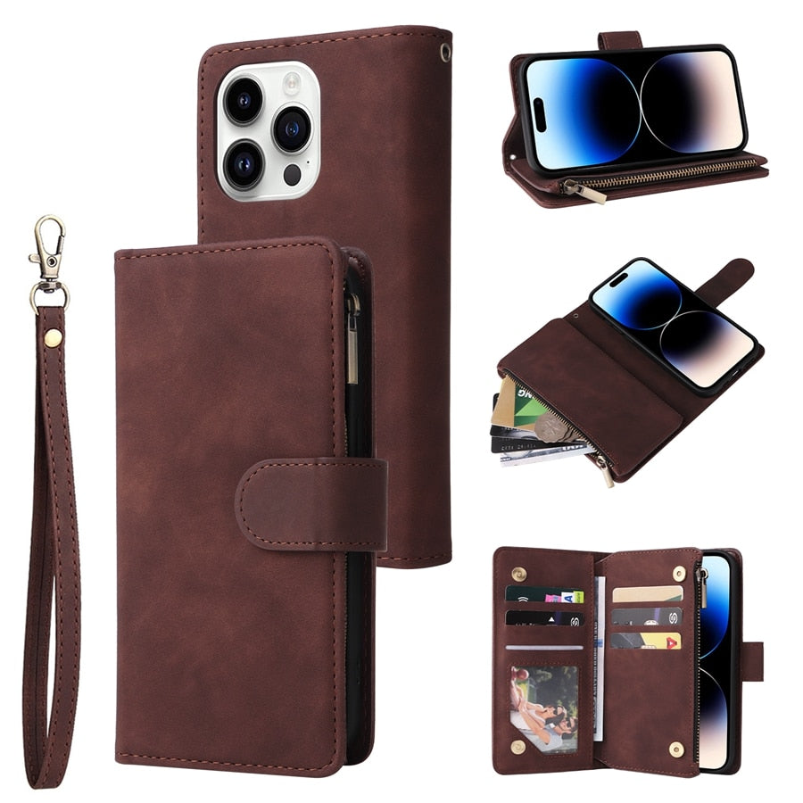 Premium iPhone Case Wallet MagSafe Compatible Leather Card Holder Magnetic Closure Shockproof Protective Cover Camera Lens Protection Slim Design