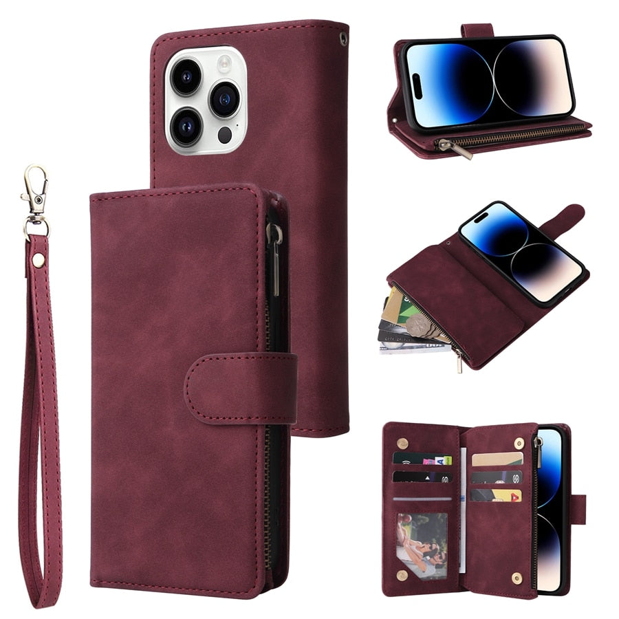 Premium iPhone Case Wallet MagSafe Compatible Leather Card Holder Magnetic Closure Shockproof Protective Cover Camera Lens Protection Slim Design