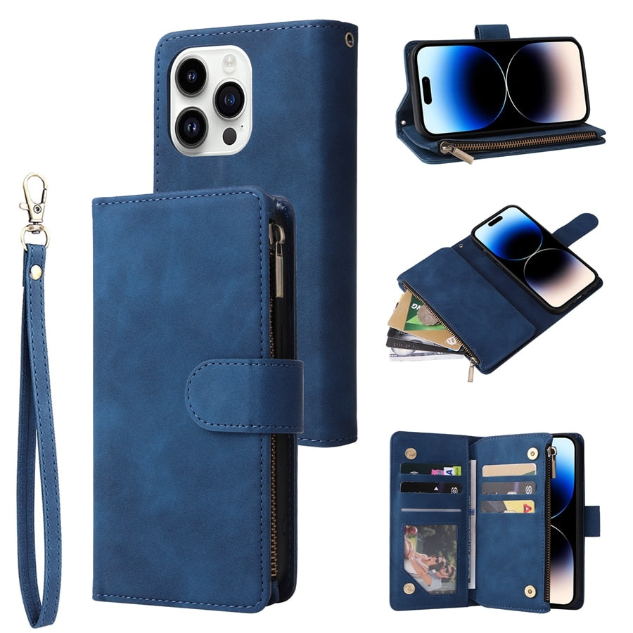 Premium iPhone Case Wallet MagSafe Compatible Leather Card Holder Magnetic Closure Shockproof Protective Cover Camera Lens Protection Slim Design